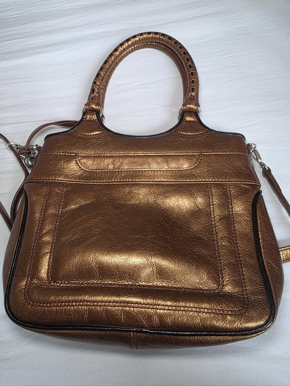 Brighton Vintage Metallic Bronze Women’s Convertable Crossbody Bag W/ Whipstitch - Picture 5 of 13